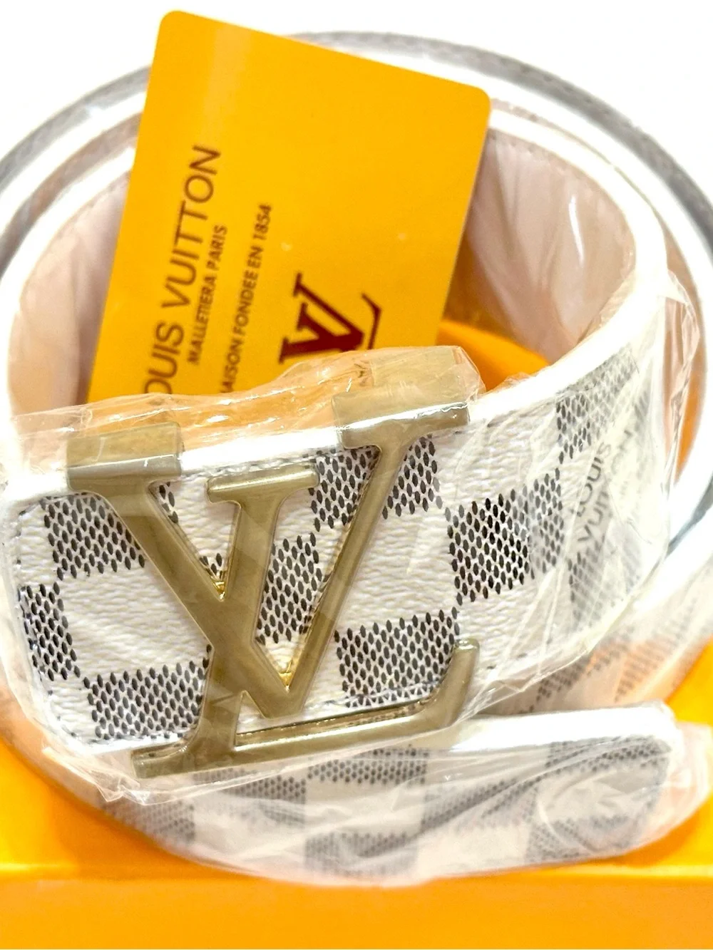 Louis Vuitton White Damier Azur Canvas Belt with Silver LV Buckle